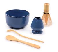 BambooMN Brand - Matcha Bowl Set (Includes Bowl, Rest,Tea Whisk, Chasaku, & Tea Spoon) 1 Set Dark Blue