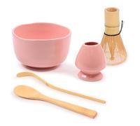 BambooMN Brand - Matcha Bowl Set (Includes Bowl, Rest,Tea Whisk, Chasaku, & Tea Spoon) 1 Set Pink