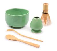 BambooMN Brand - Matcha Bowl Set (Includes Bowl, Rest,Tea Whisk, Chasaku, Tea Spoon) 1 Set Soft Light Green