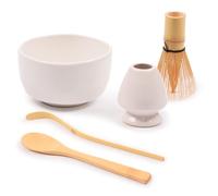 BambooMN Brand - Matcha Bowl Set (Includes Bowl, Rest,Tea Whisk, Chasaku, & Tea Spoon) 1 Set White