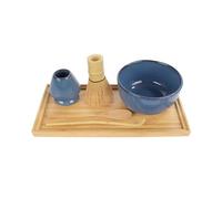 BambooMN Brand - Matcha Bowl Set (Includes Bowl, Rest,Tea Whisk, Chasaku, Tea Spoon & Tray) 1 Set Deep Blue