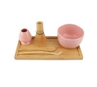 BambooMN Brand - Matcha Bowl Set (Includes Bowl, Rest,Tea Whisk, Chasaku, Tea Spoon & Tray) 1 Set Pink