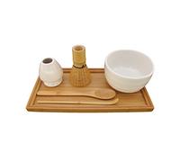 BambooMN Brand - Matcha Bowl Set (Includes Bowl, Rest,Tea Whisk, Chasaku, Tea Spoon & Tray) 1 Set White