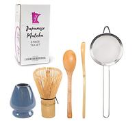 BambooMN Brand - Matcha Green Tea Whisk Set - Deep Blue - 5-Piece Set - Bamboo Tea Accessories