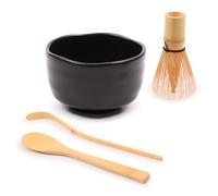 BambooMN Brand - Matcha Green Tea Whisk Set - Whisk + Scoop + Tea Spoon + Black Bowl