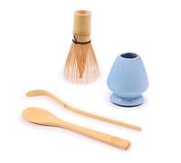 BambooMN Brand - Matcha Green Tea Whisk Set - Whisk + Scoop + Tea Spoon + Shimmering Blue Whisk Holder