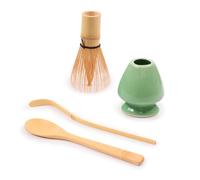 BambooMN Brand - Matcha Green Tea Whisk Set - Whisk + Scoop + Tea Spoon + Soft Light Green Whisk Holder