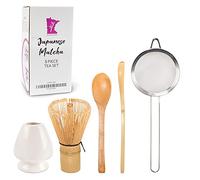 BambooMN Brand - Matcha Green Tea Whisk Set - White - 5-Piece Set - Bamboo Tea Accessories