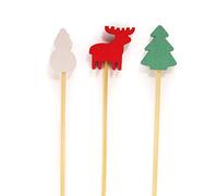 BambooMN - Christmas Holiday Bamboo Party Picks Skewers for Fruit Sandwiches Cocktails - 3.9" (10cm) - Pinetree, Reindeer, Snowman - 100pcs