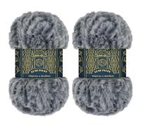 BambooMN Chunky Fluffy Faux Fur Eyelash Yarn - 100% Polyester - 100g/Skein - 2 Skeins - Ash Grey