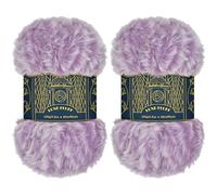 BambooMN Chunky Fluffy Faux Fur Eyelash Yarn - 100% Polyester - 100g/Skein - 2 Skeins - Lavender and White