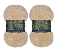 BambooMN Chunky Fluffy Faux Fur Eyelash Yarn - 100% Polyester - 100g/Skein - 2 Skeins - Sand
