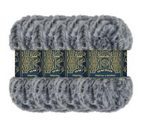BambooMN Chunky Fluffy Faux Fur Eyelash Yarn - 100% Polyester - 100g/Skein - 4 Skeins - Ash Grey