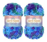 BambooMN Chunky Fluffy Soft Fur Variegated Eyelash Yarn - 100% Polyester - Blue Sparkle - 2 Skeins