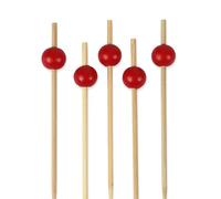 BambooMN Decorative Ball End Cocktail Fruit Sandwich Picks Skewers for Catered Events, Holiday's, Restaurants or Buffets Party Supplies - 4.7" Red, 100 pcs