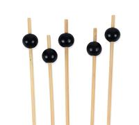 BambooMN Decorative Ball End Cocktail Fruit Sandwich Picks Skewers for Catered Events, Holiday's, Restaurants or Buffets Party Supplies - 4.7" Black, 100 pcs