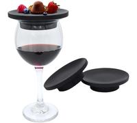 BambooMN Dual Use Bamboo Coasters/Wine Glass Topper, 4" - Vertical Cut - Black - Round - 4 Piece Set