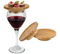 BambooMN Dual Use Bamboo Coasters/Wine Glass Topper, 4" - Vertical Cut - Round - 4 Piece Set