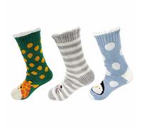 BambooMN Extra Thick Cozy Fuzzy Animal Thermal Cabin Plush Fleece-lined Knitted Crew Socks - Assortment M - 3 Pairs