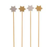 BambooMN - Holiday 6-Point Star Bamboo Picks Skewers for Fruit Sandwiches Cocktails - 3.9" (10cm) - Gold, Silver - 300pcs