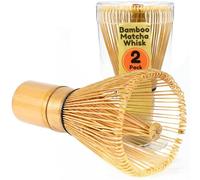 BambooMN Japanese Matcha Whisk Chasen - Traditional Handcurled 100 Tate Matcha Utensil - Natural Golden Brown - 2 Pieces