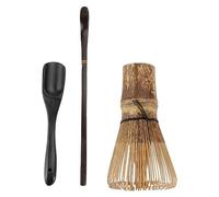 BambooMN Matcha Whisk Set - Black Chasen (Tea Whisk), Chashaku (Hooked Bamboo Scoop), and Deep Scoop - 1 Set