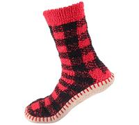 BambooMN Men's Soft Fuzzy Furry Gripper Slipper Socks - Buffalo Plaid - Men's Shoe Size 9-12