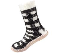 BambooMN Men's Soft Fuzzy Furry Gripper Slipper Socks - Gingham Plaid - Men's Shoe Size 9-12