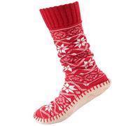 BambooMN Men's Soft Fuzzy Furry Gripper Slipper Socks - Nordic Red - Men's Shoe Size 9-12