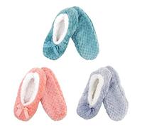 BambooMN Soft Touch Warm Cozy Fuzzy Non-Slip Lined Slip-On Slippers Socks for Adult Women, Indoor Travel House Slippers, 3 Pairs, Assortment A, Medium