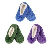 BambooMN Soft Touch Warm Cozy Fuzzy Non-Slip Lined Slip-On Slippers Socks for Adult Women, Indoor Travel House Slippers, 3 Pairs, Assortment D, Large