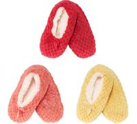 BambooMN Soft Touch Warm Cozy Fuzzy Non-Slip Lined Slip-On Slippers Socks for Adult Women, Indoor Travel House Slippers, 3 Pairs, Assortment C, Large