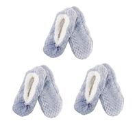 BambooMN Soft Touch Warm Cozy Fuzzy Non-Slip Lined Slip-On Slippers Socks for Adult Women, Indoor Travel House Slippers, 3 Pairs, Light Grey Lavender, Large
