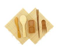 BambooMN Sushi Making Kit - 2X Natural Sushi Rolling Mats, 1x Rice Paddle, 1x Spreader, 1x Chopsticks, 1x Sushi Sauce Dish, and 1x Free Spork - Deluxe Sushi Set - 2 Sets