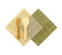 BambooMN Sushi Mat Kit: 2 Sets of Green, Natural Roller Mats, Rice Paddle, Spreader | 100% Bamboo Mat and Utensils + Free Spork
