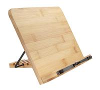 BambooMN Universal Bamboo Book Stand, for Cookbooks, Reading, Cell Phone, Art, Sheet Music, Tablet - Portable and Foldable with 5 Position Adjustable Tilt - 1 Unit