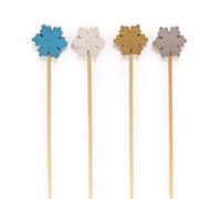 BambooMN - Winter Holiday Snowflake Bamboo Picks Skewers for Appetisers Desserts Cocktails - 4.7" (12cm) - Blue, White, Gold, Silver - 100pcs