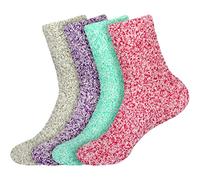 BambooMN Women's Fuzzy Cozy Warm Feather Soft Socks - 4 Pair Value Packs - Assortment D - X-Large