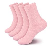 BambooMN Women's Fuzzy Soft Coloured Socks - Pink - 4 Pairs - Shoe Size: 8-11 UK