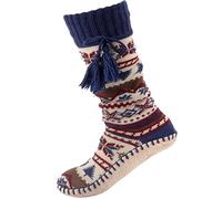 BambooMN Women's Soft Fuzzy Furry Gripper Slipper Socks with Tassel - Blue Spruce - Women's Shoe Size 2-7