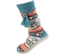 BambooMN Women's Soft Fuzzy Furry Gripper Slipper Socks with Tassel - Multi Snowflake - Women's Shoe Size 2-7