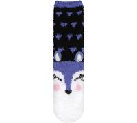BambooMN Women's Super Soft Cute Fuzzy Cozy Warm Animal Face Indoor Outdoor Cabin Crew Home Socks, Wolf, One size