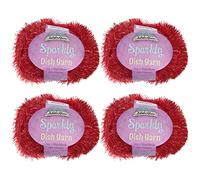 BambooMN Worsted Weight Yarn - Sparkle Dish Scrubby - 4 Skeins (101 Red) - 200g/392y (90m) - 100% Polyester