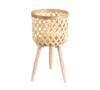 Bambooo Plant Stand - Tall & Decorative Indoor Planter | Modern Wooden Stool With Handwoven Bamboo Basket