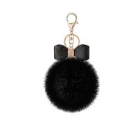 Bamboopack 1PC Bow Rhinestone Pom Pom Keychain Fluffy Ball Key Chain Faux Ball Pompoms Keyrings Rhinestone Keychain Handbag Car DIY Accessories (Black)