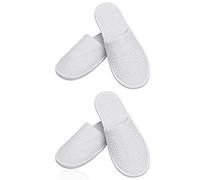Bamboopack 2 Pairs Waffle Closed Toe White Spa Slippers - Disposable for Men and Women, Hotel Guest, Any Parties