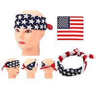 Bamboopack 3 Pack American Flag Stars Stripes Turban USA Flag Cowboy Bandanas Headband Head Wrap Kerchief Neckchief Square Scarf