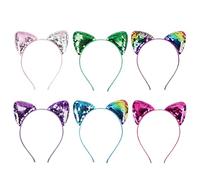 Bamboopack 6 Pcs Reversible Sequin Cat-Ear Headbands, Cosplay Costume Hair Hoops, Decorative Hair Accessories for Adult Themed Events, Multicolor