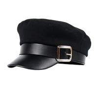 Bamboopack Black Chauffeur Hat Fiddler Cap Premium Doorman Newsboy Driver Costume Hat Metal Buckle Navy Cap for Unisex Daily Wear