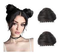 Bamboopack Cat Ears Hair Donut Chignon Claw Clip Messy Hair Bun Space Bun Hair Pieces Extensions Wig Accessory Ponytail Hairpieces for Women Girls (Brown Black)